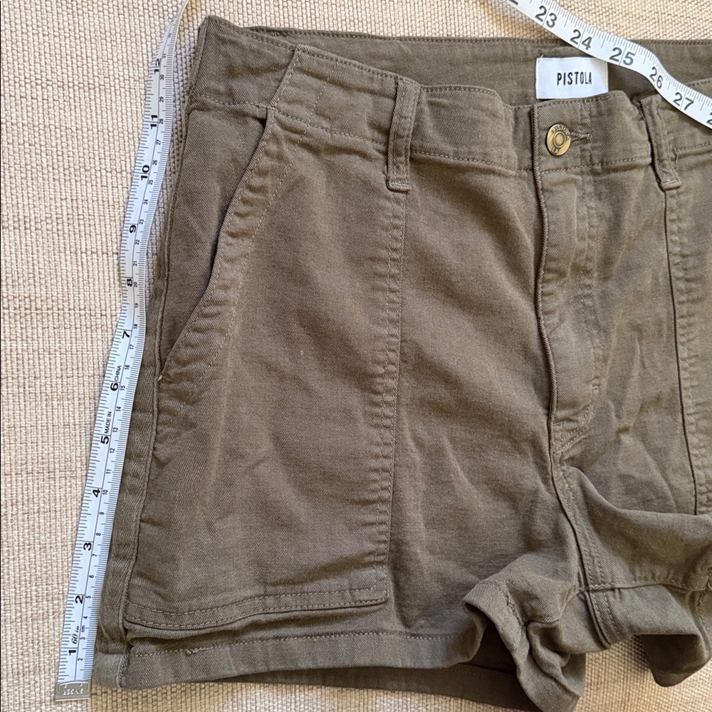 Pistola Utility Shorts Khaki Rear Flap Button Close pockets 3.5” inseam - Picture 12 of 12